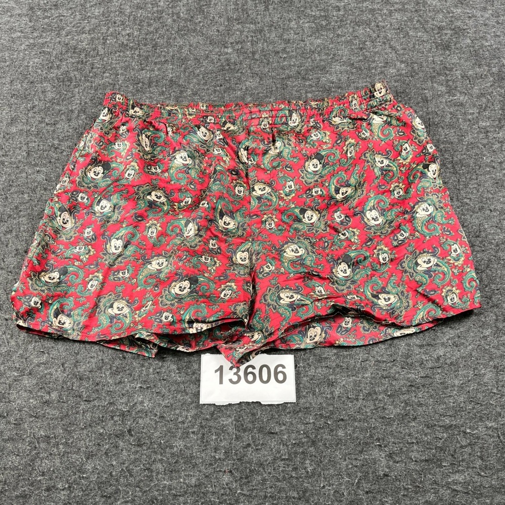 Vintage Mickey Disney Allover Print Silk Boxer Shorts Mens Medium Red Paisley EX
